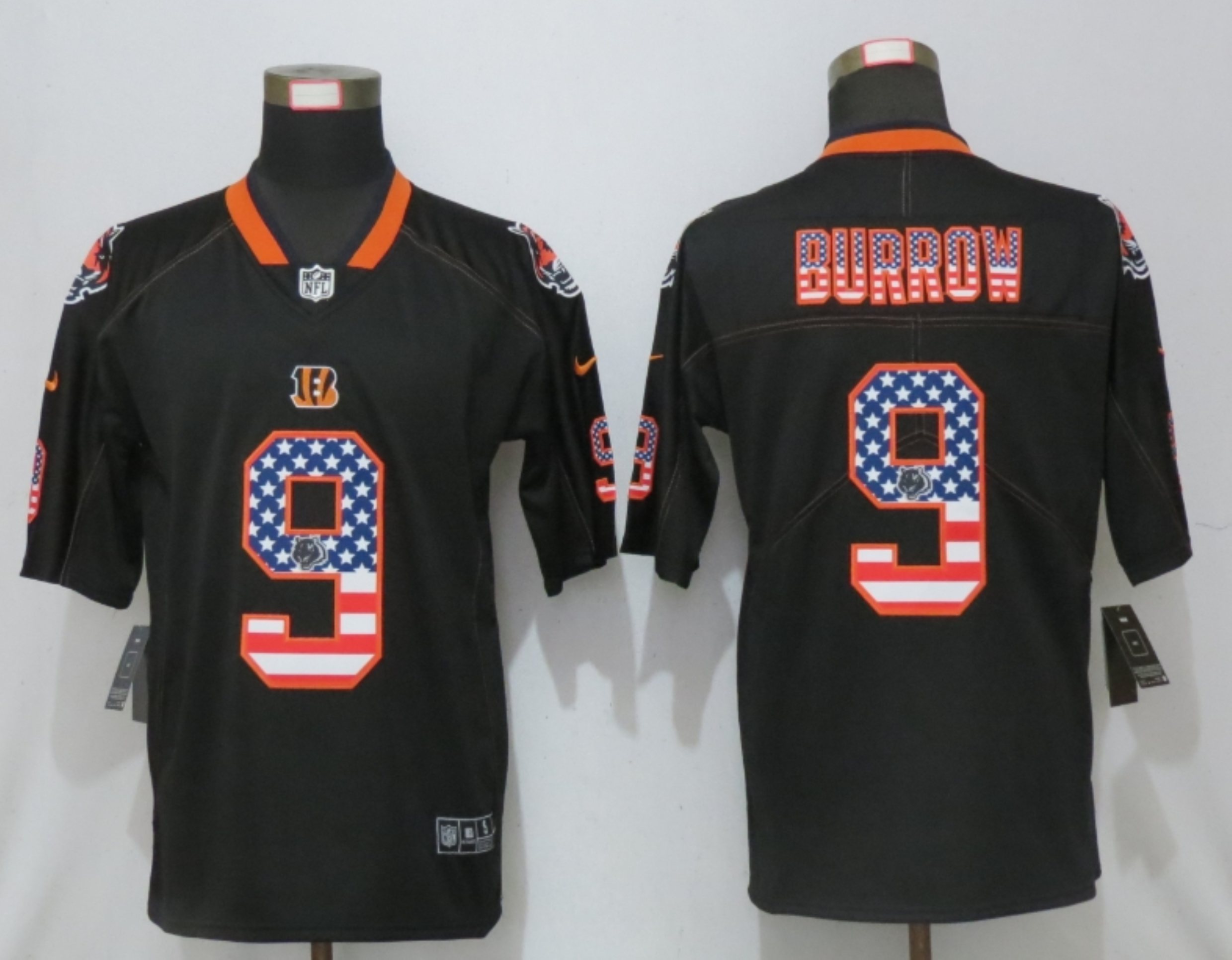 Men New Nike Cincinnati Bengals #9 Burrow USA Flag Fashion Black Elite Jersey->cincinnati bengals->NFL Jersey